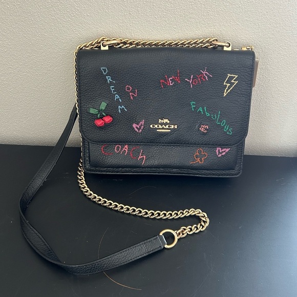 Coach Handbags - Coach Klare Diary Embroidered Black Leather Crossbody Bag C8283